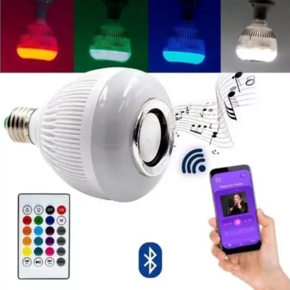 Lâmpada Musical Bluetooth RGB + Controle Remoto