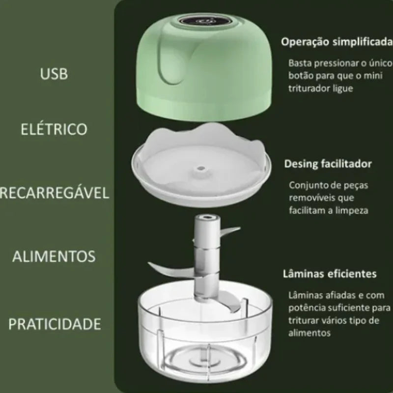 Mini Processador Elétrico de Alimentos Portátil com 3 lâminas
