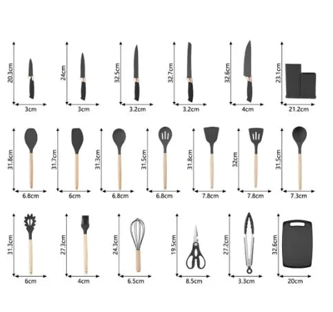 Jogo Utensílios de Cozinha Luxo 19 Peças