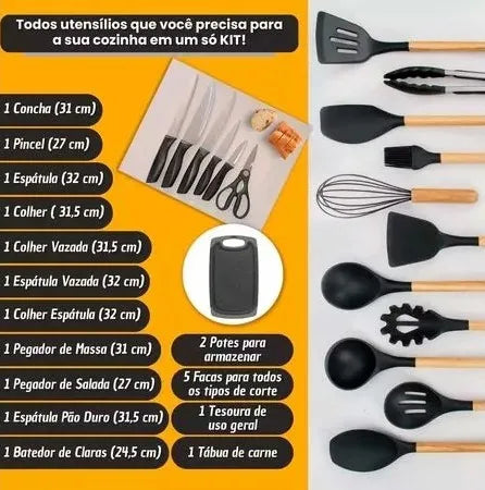 Jogo Utensílios de Cozinha Luxo 19 Peças