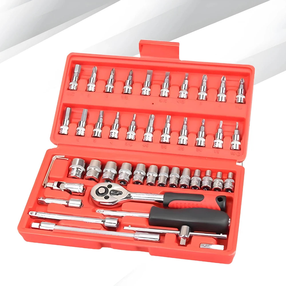 Kit de Ferramentas 46 Peças com Catraca Reversível e Maleta