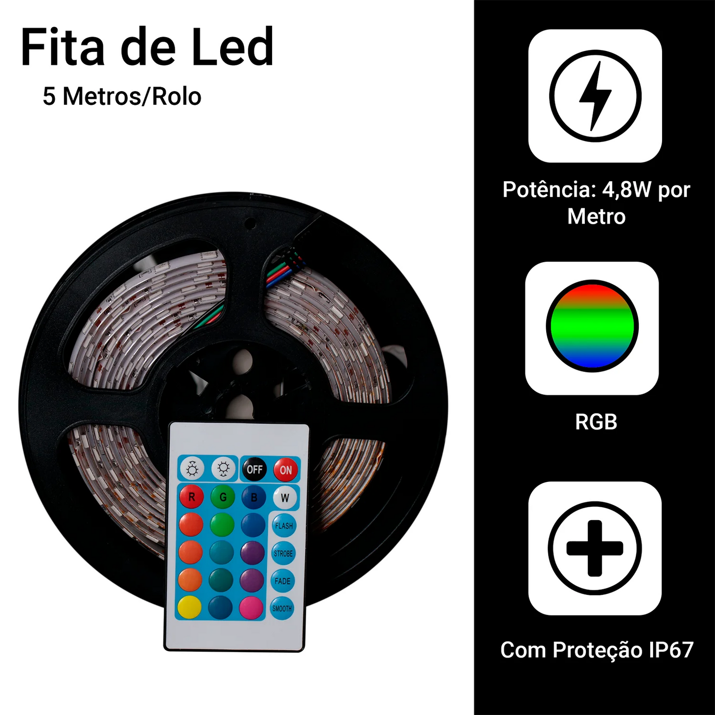 Fita LED RGB 5050 – 5m | 300 LEDs | IP65
