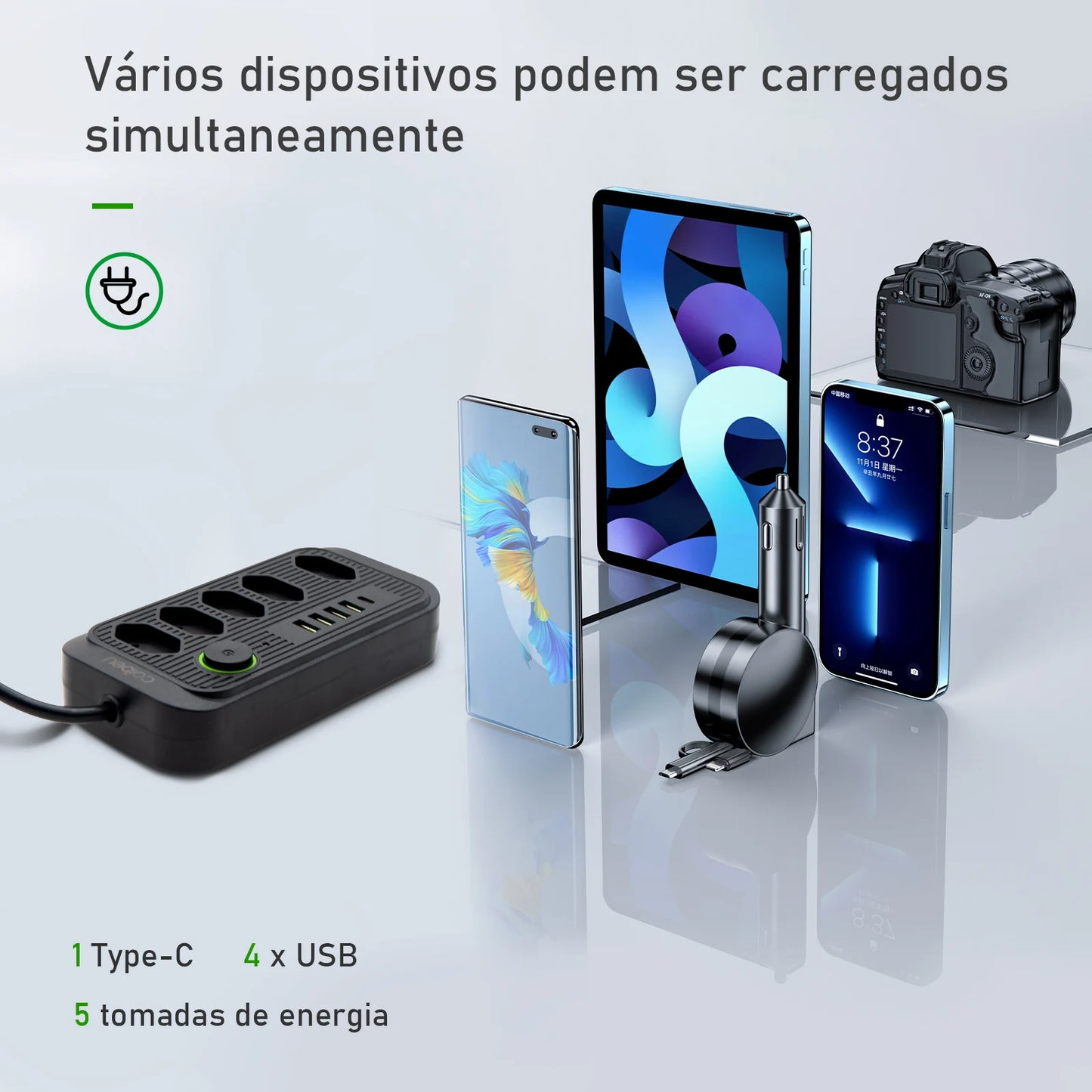 Extensão Elétrica 5m com USB e Filtro de Linha