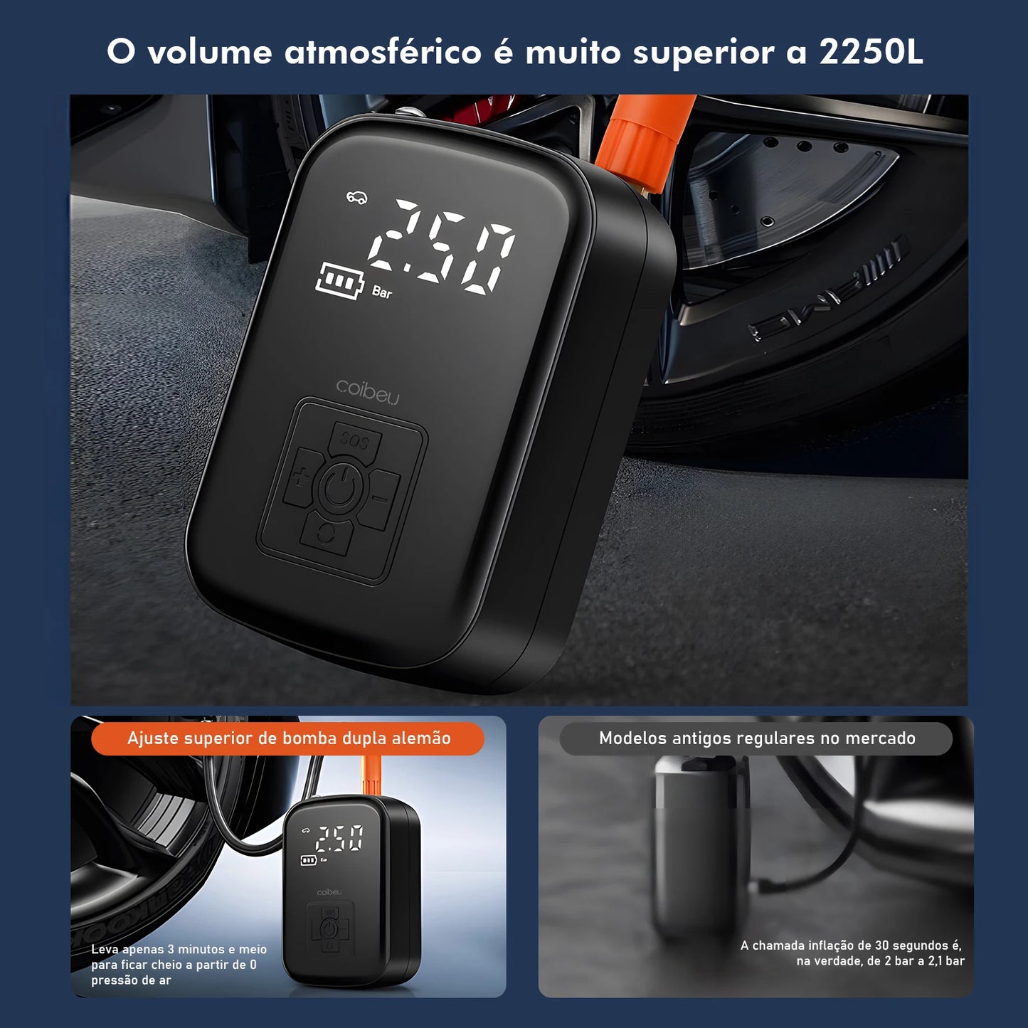 Mini Compressor de Ar Portátil com Display Digital e LED