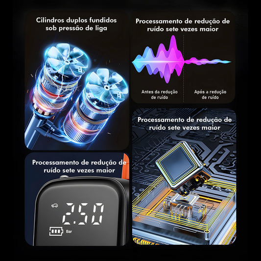 Mini Compressor de Ar Portátil com Display Digital e LED