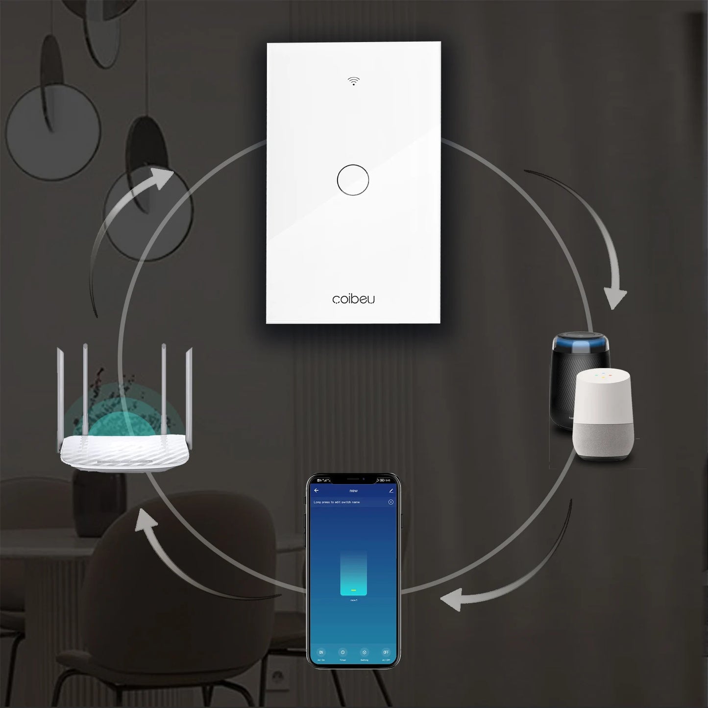 Interruptor Inteligente Wi-Fi Touch – Compatível com Alexa e Google Assistente