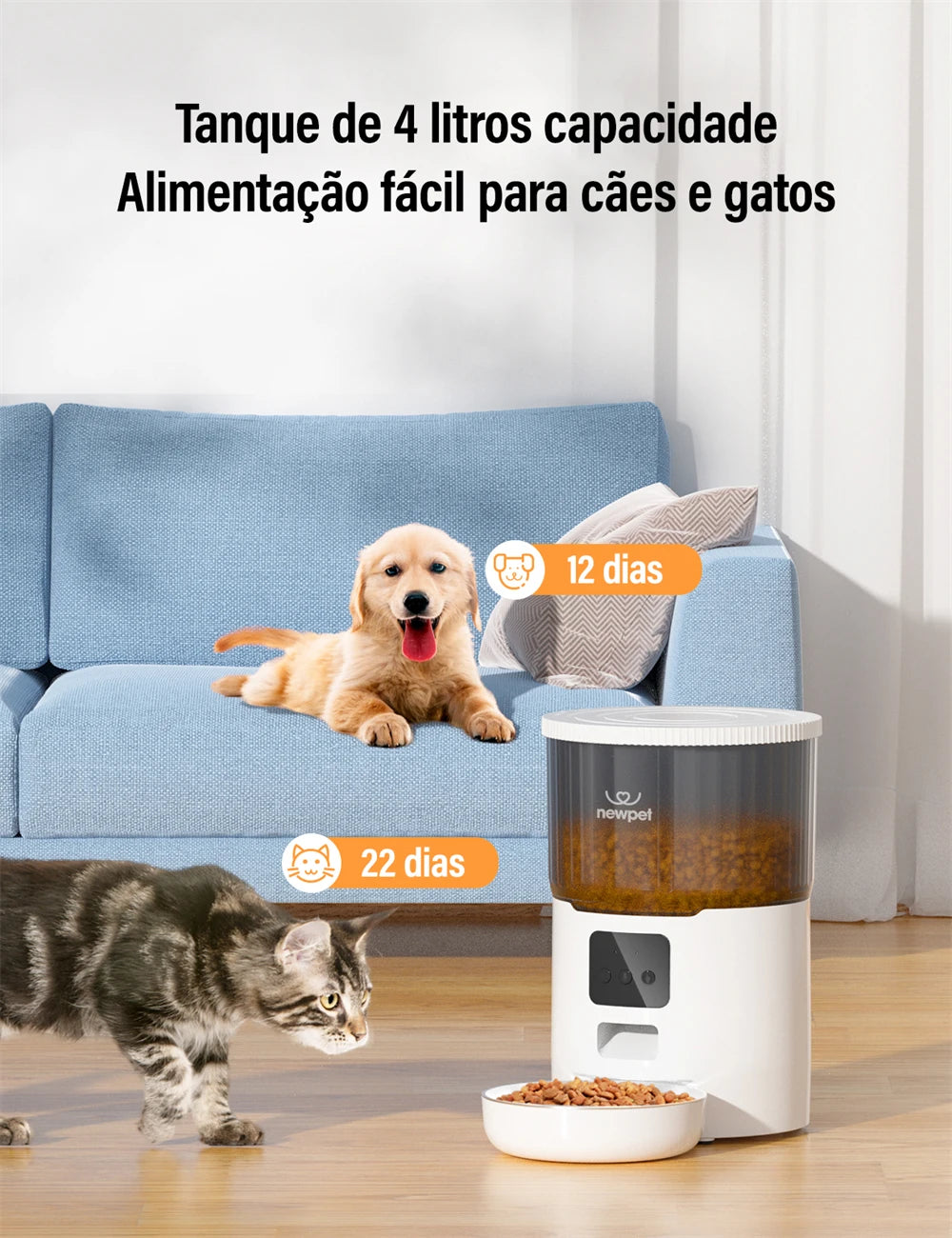Alimentador Automático Inteligente 4L para Cães e Gatos