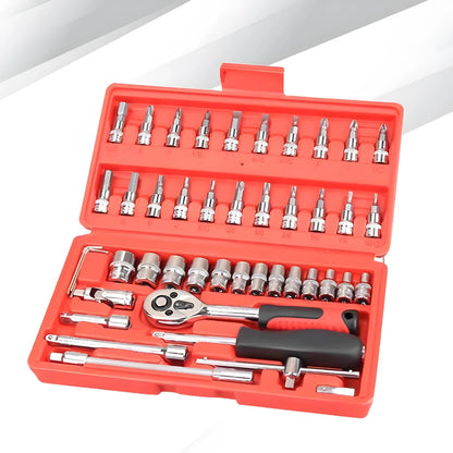 Kit de Ferramentas 46 Peças com Catraca Reversível e Maleta