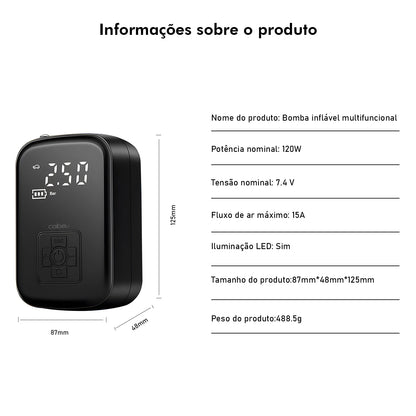 Mini Compressor de Ar Portátil com Display Digital e LED