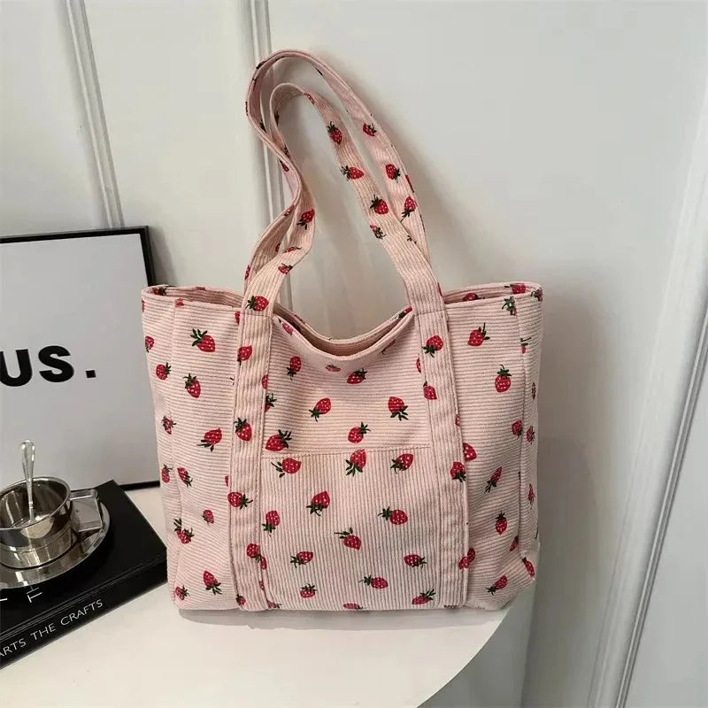 Bolsa Feminina Corduroy Strawberries