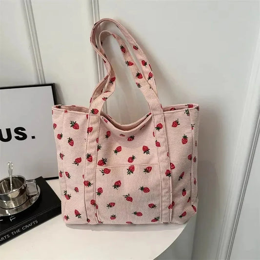 Bolsa Feminina Corduroy Strawberries