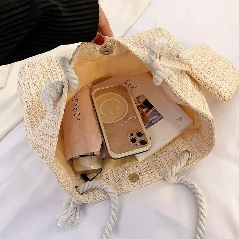 Bolsa Feminina de Palha Tipo Tote