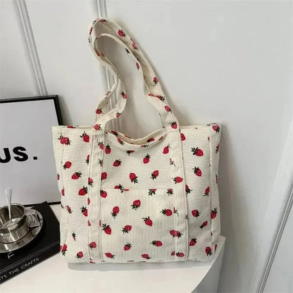 Bolsa Feminina Corduroy com Morangos